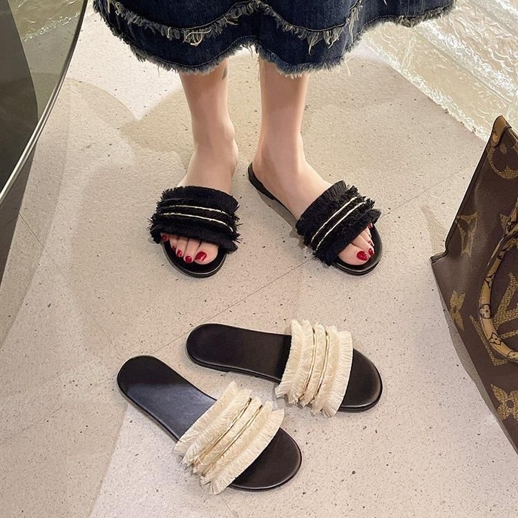 Women Fashion Fringe Flat Slippers