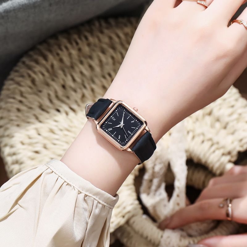 Fashion Women Fashion Luminous Girl'S Square Suede Leather Watch