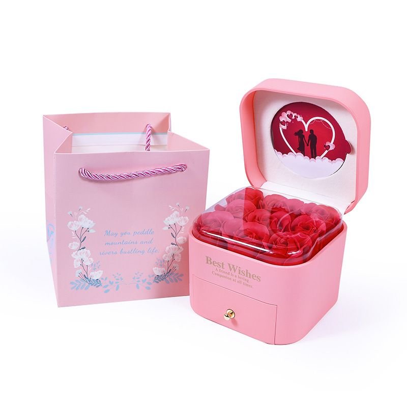 Rose Gift Box Valentine Day Jewelry Ring Lipstick Packaging Drawer Box