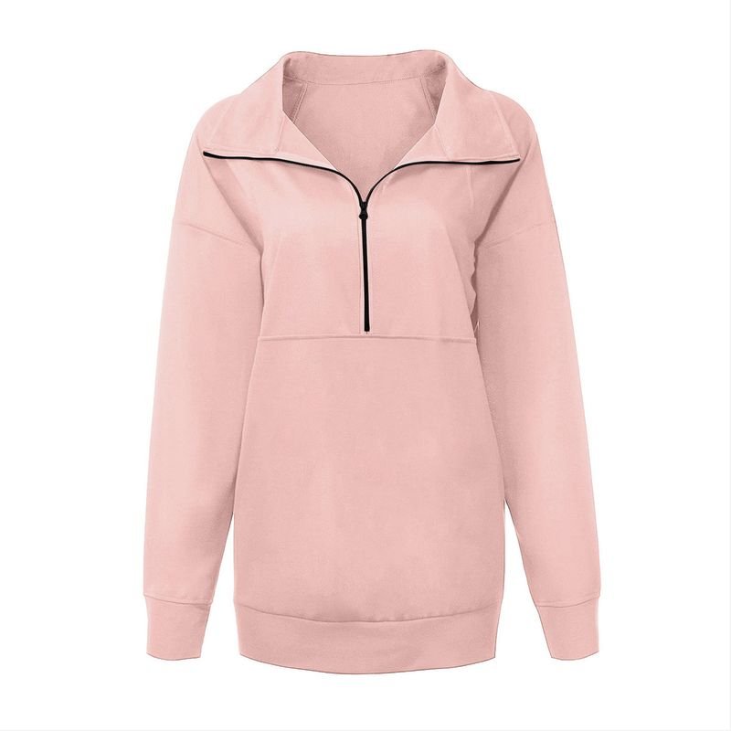 Autumn Winter Women Casual Solid Color Stand Collar Long Sleeve Zipper Blank Sweatshirt