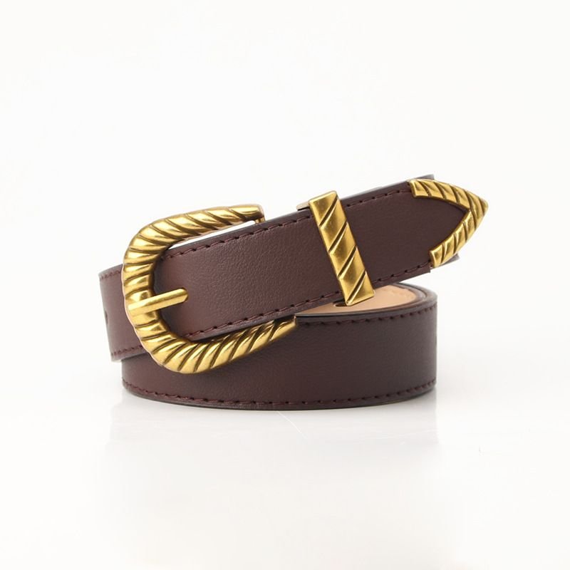 Women Vintage Alloy Thread Pin Buckle PU Belt