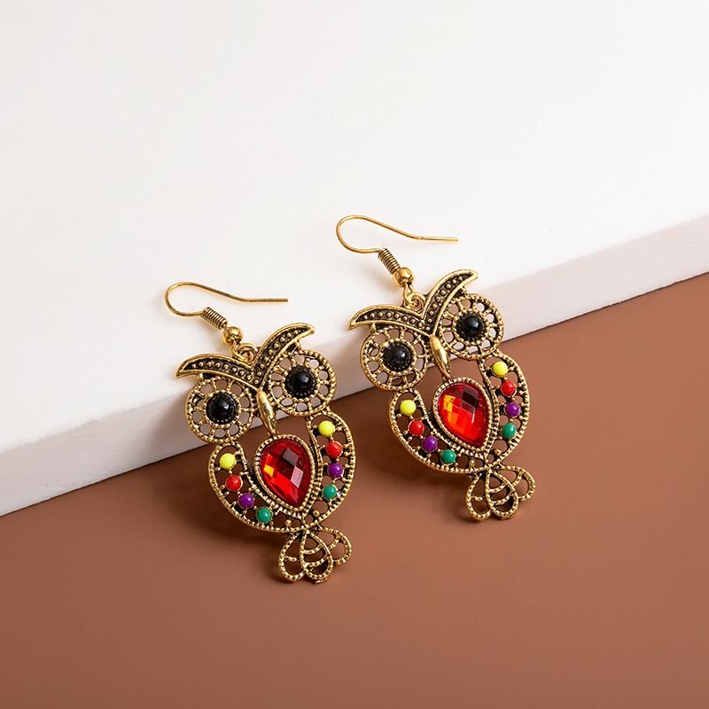 Women Retro Ethnic Moon Devil Eye Crystal Pendant Earrings