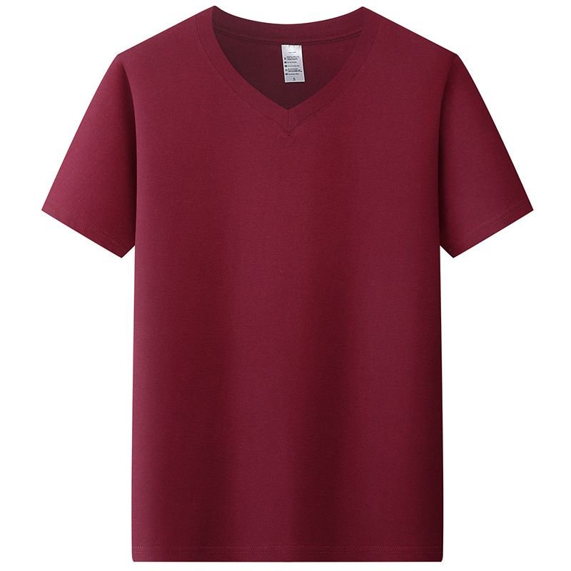 210gsm 100% Cotton V Neck Men Short-Sleeved Solid Color T-Shirt