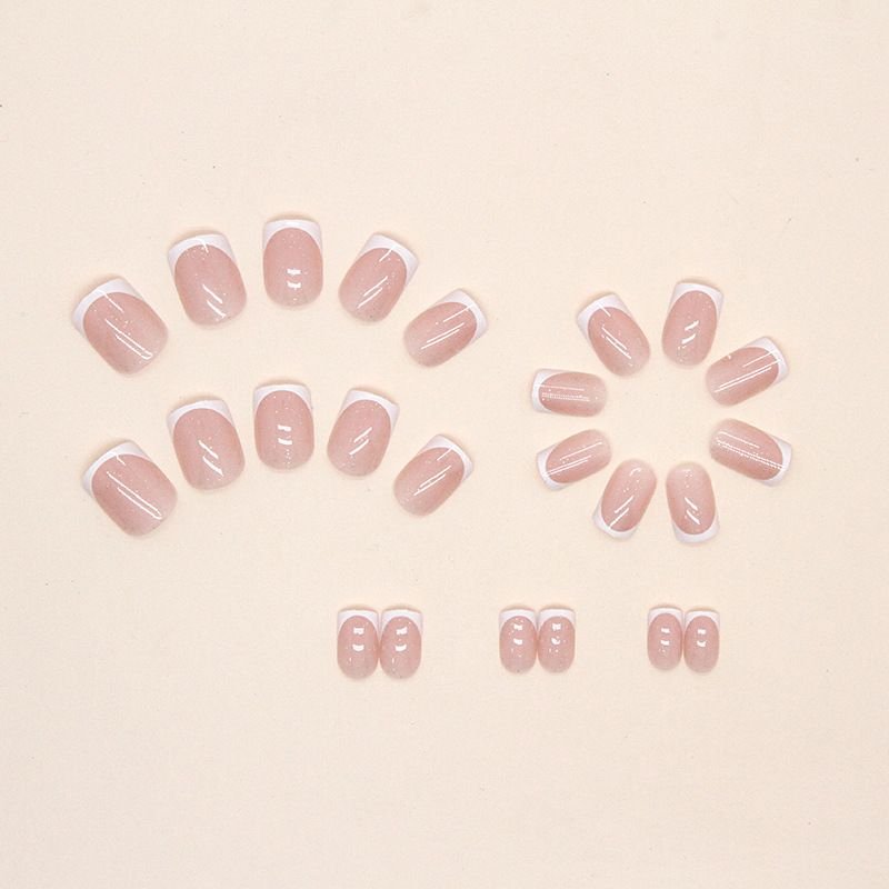 Simple Cute Pink Tender Glitter White Removable False Nails