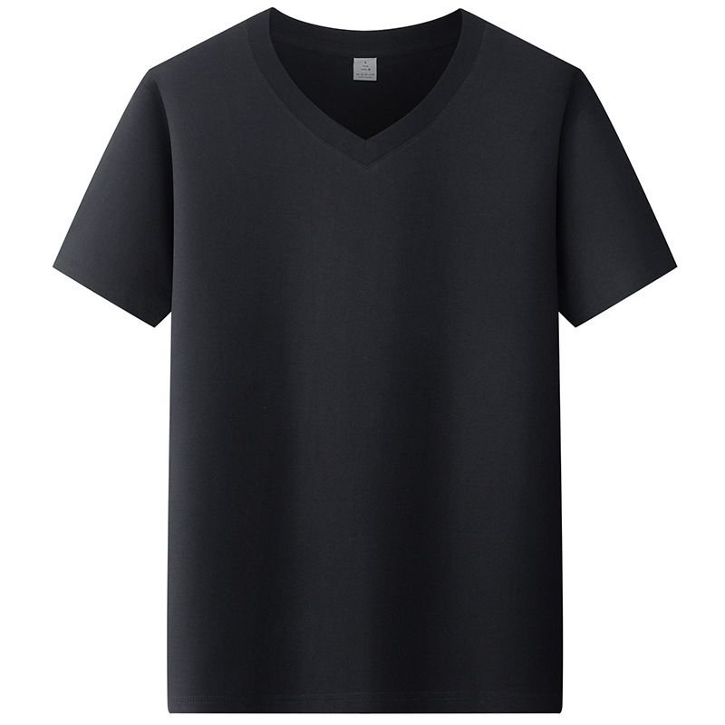 210gsm 100% Cotton V Neck Men Short-Sleeved Solid Color T-Shirt