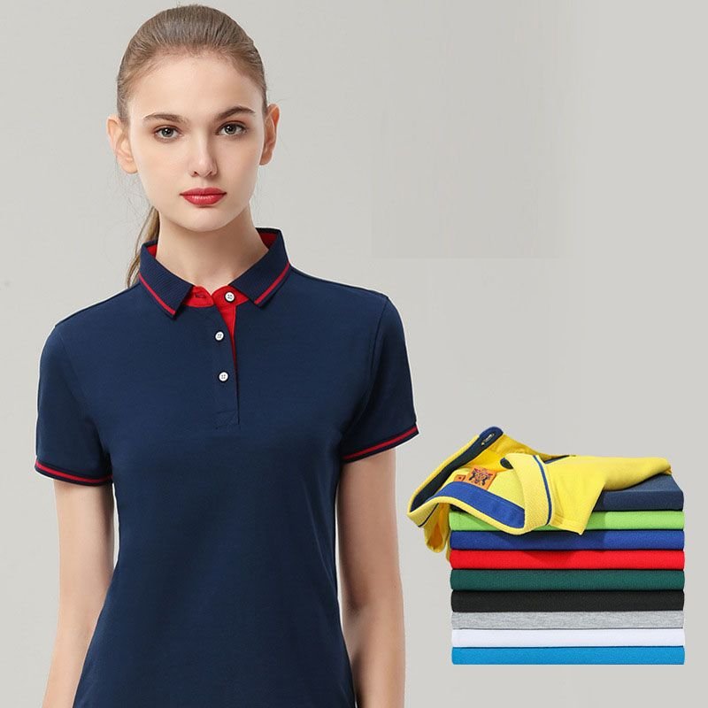 Men Women Short Sleeve Lapel Polo Shirt Custom Printed Logo Work Clothes