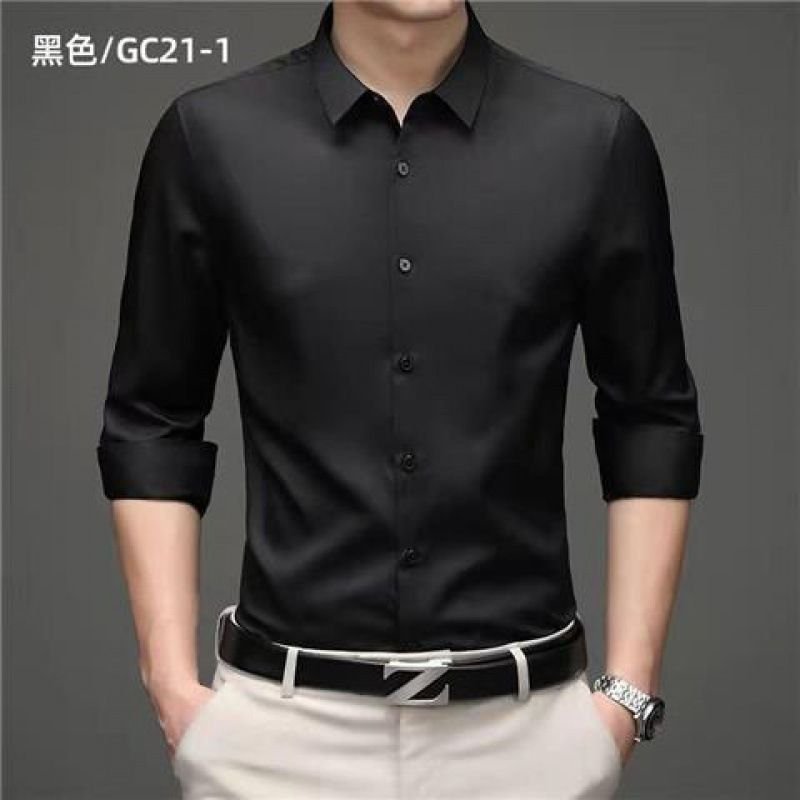 Men Fashion Simple Silk Long Sleeve Business Shirt