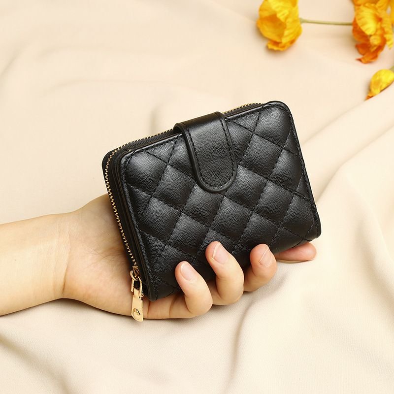 Women Fashion Solid Color Diamond Multi Card Mini Wallet