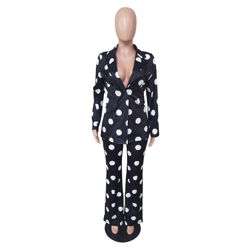 Women Fashion Casual Dot Print Blazer And Pants Two-Piece Set