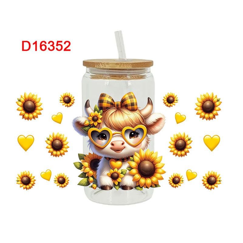 Cartoon Cute Sunflower Calf Printing UV Transfer Glass Crystal Paste