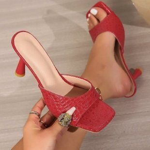 Summer Women Fashionable Plus Size Crocodile Style Square Toe High Heel Slippers