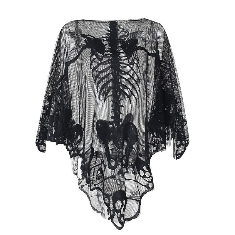 Gothic Women Dark Skull Lace Cape