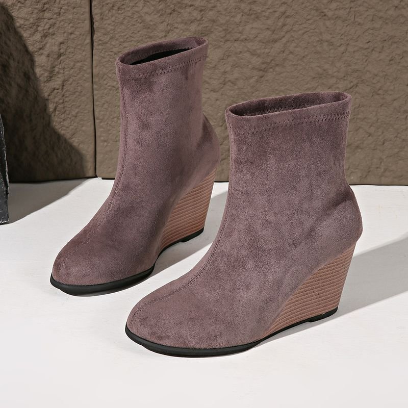 Autumn Winter Women Fashion Plus Size Suede Wedge Heel Short Boots