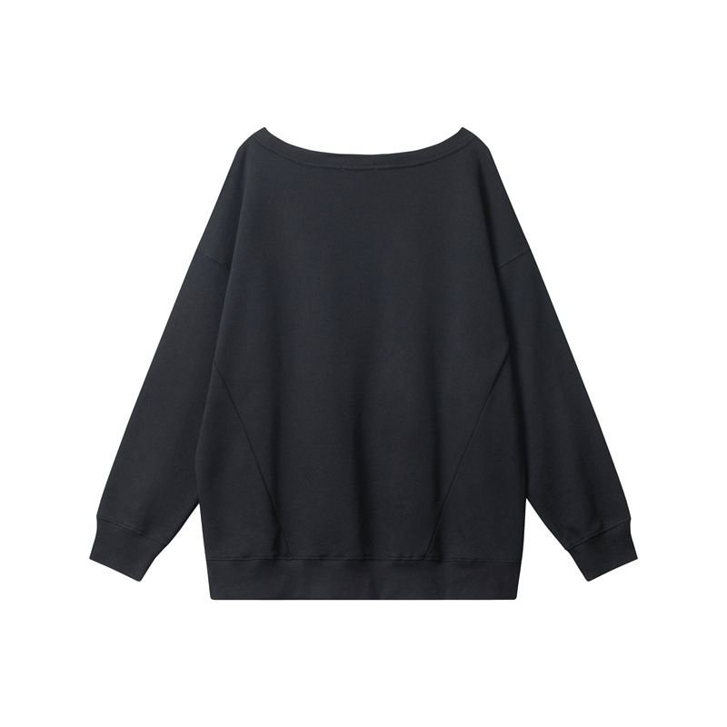 Women Casual Loose Solid Color Crewneck Long Sleeve Blank Sweatshirt