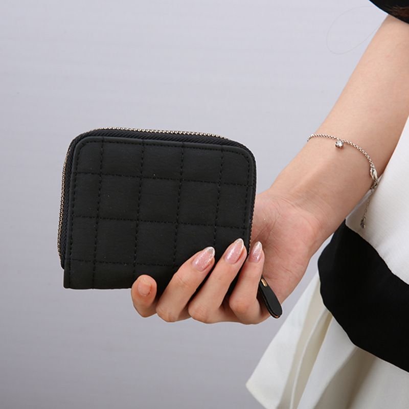 Women Fashion Rhombic Solid Color Mini Zipper Wallet