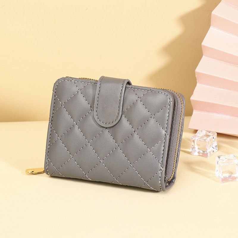 Women Fashion Solid Color Diamond Multi Card Mini Wallet