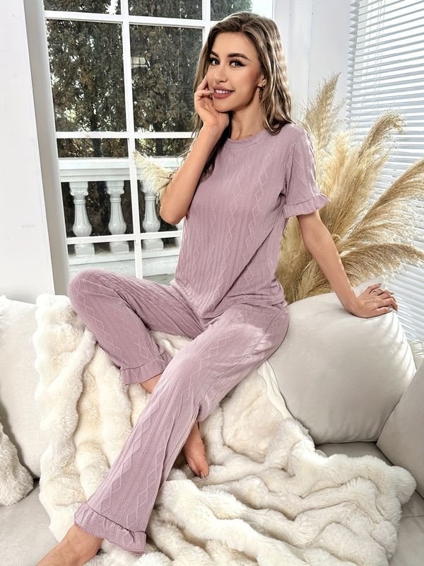 Women Casual Solid Color Pajamas Two-Piece Set