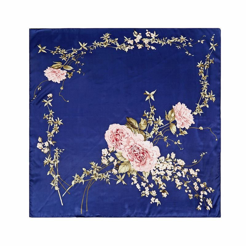 Women Simple Vintage Floral Printed Square Silk Scarf