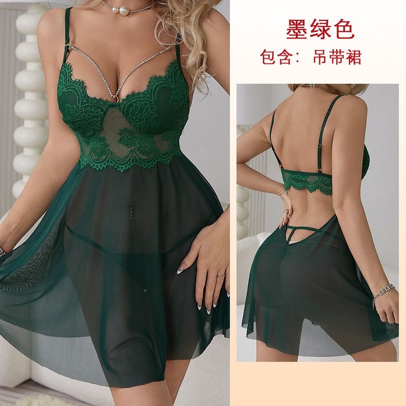 Women Fashion Sexy Lace Mesh Perspective Sling Sexy Pajamas