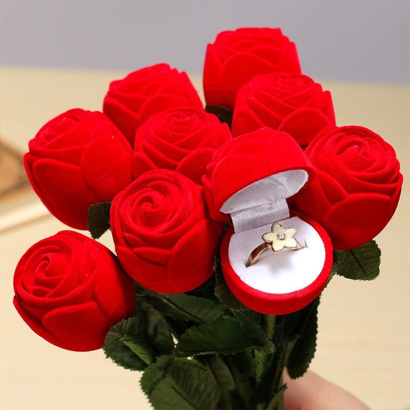 Red Rose Ring Box Valentine'S Day Gift Personalized Creative Ring Box Engagement Ring Packaging Box