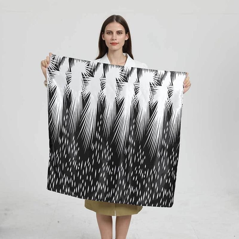 Women Simple Black White Geometric Letter Floral Print Satin Square Scarf