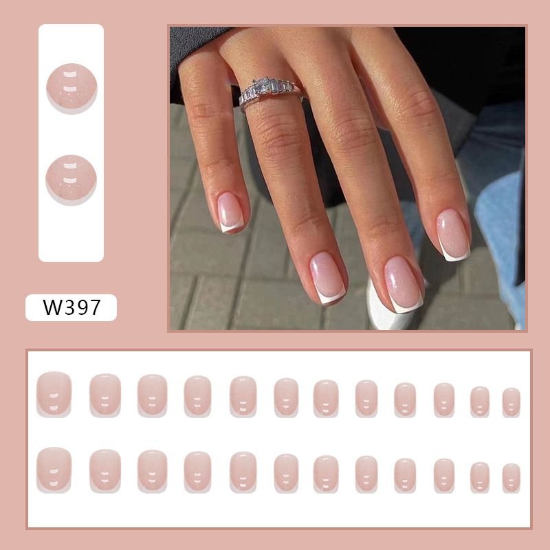 Simple Cute Pink Tender Glitter White Removable False Nails