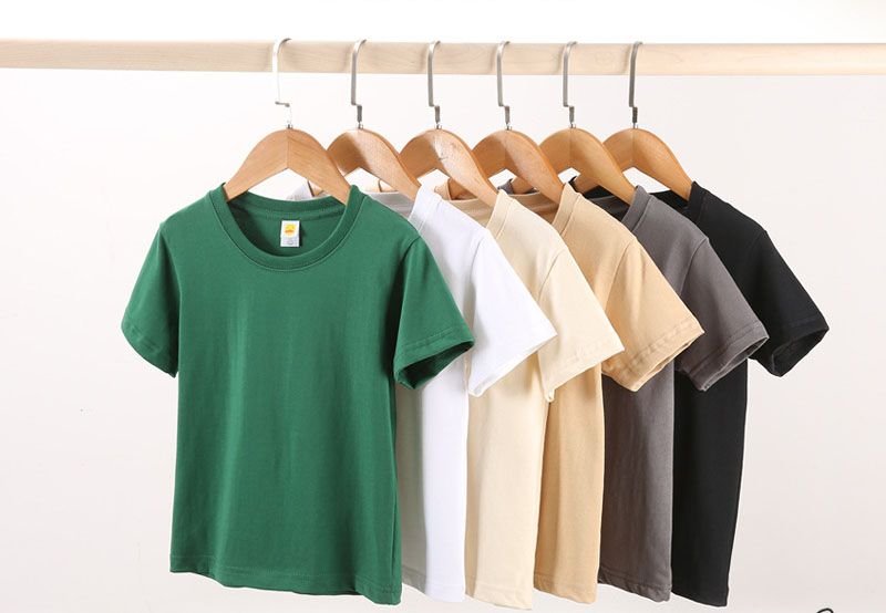 Summer Kids Children 100% Cotton Short-Sleeved Solid Color Crew Neck T-Shirt