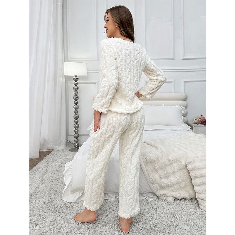 Winter Women Flannel Solid Color Pajamas Set