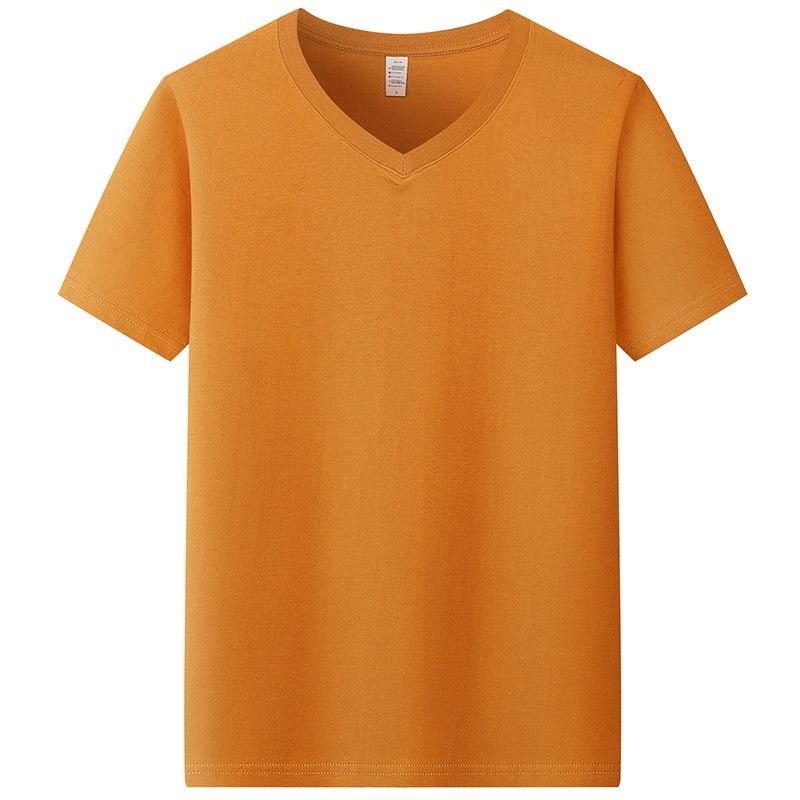 210gsm 100% Cotton V Neck Men Short-Sleeved Solid Color T-Shirt