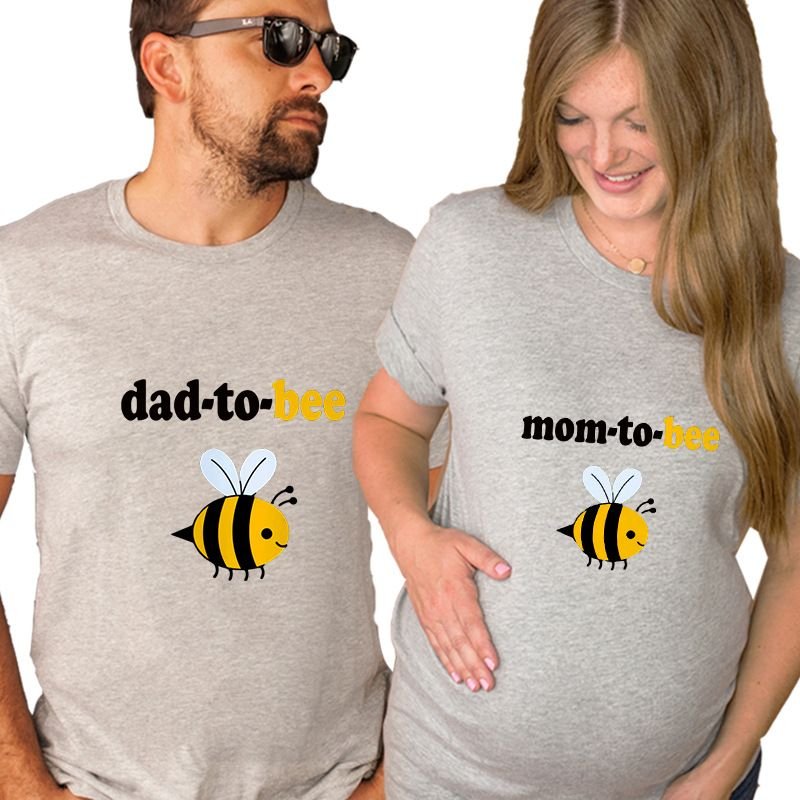 Valentine Day Pregnant Women Cartoon Cute Bee Print Round Neck Short Sleeve Couple T-Shirt