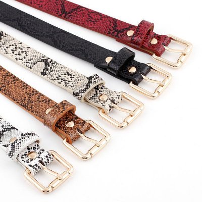 Women Simple Solid Color Snake Print PU Belt