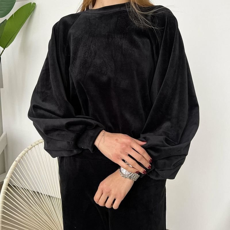 Autumn Winter Women Fashion Loose Round Neck Long Sleeve Warm Home Pajamas Set