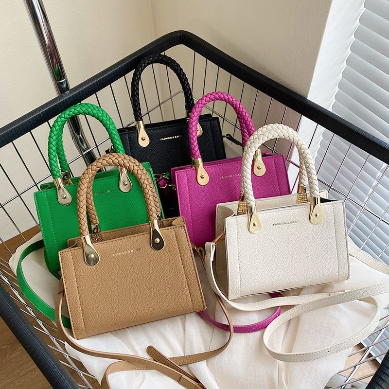 Women Fashion Simple Square Solid Color Handle Shoulder Bag