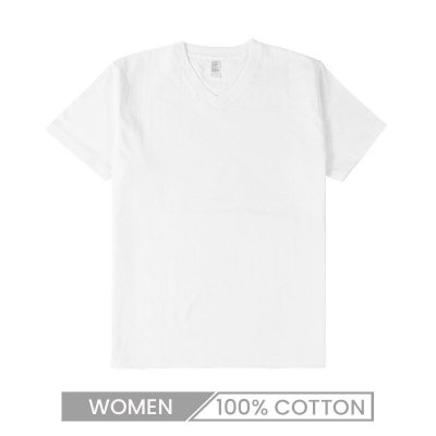 Women 250gsm Summer Short Sleeve V Neck 100% Cotton White T-Shirt Custom