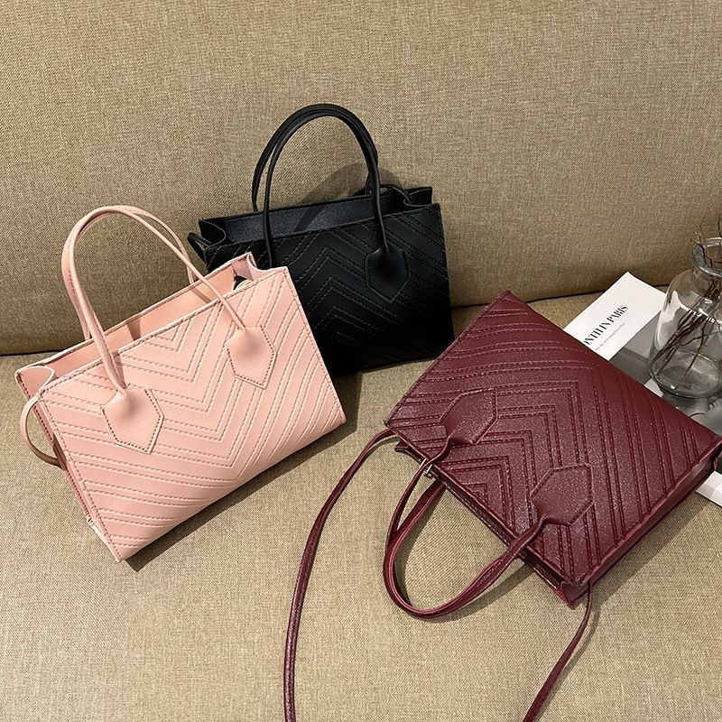 Fashion Solid Color Embossed Square HandBags Tote Bag