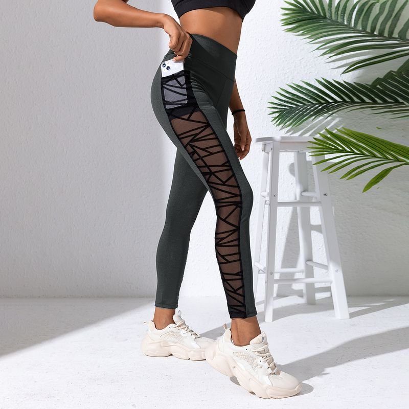 Women Fashion Mesh Stitching High Waist Hip Exercise Fitness Running Yoga Leggings