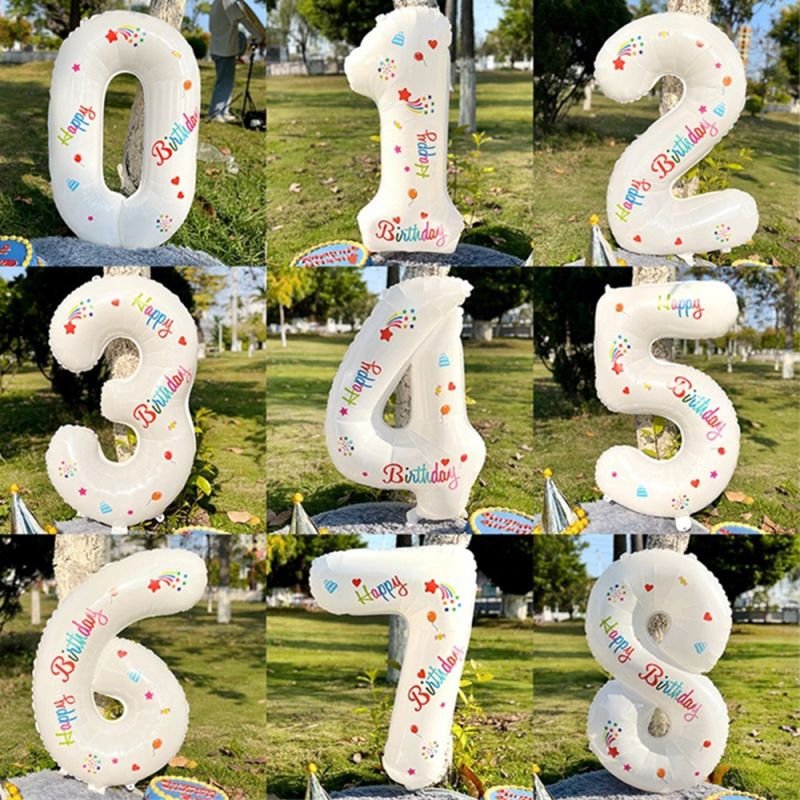 32 Inch Large White Digital Aluminum Balloon Children'S Birthday Party Layout Photo Props Sticker Balloon