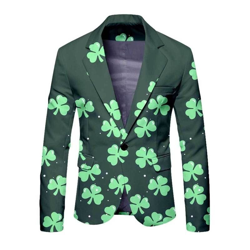 Men Fashion Casual St.Patrick Day Party Long Sleeve Lapel Suit