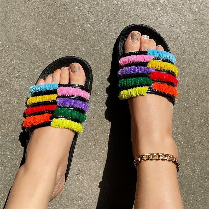 Women Fashion Colorblock Flat Slippers