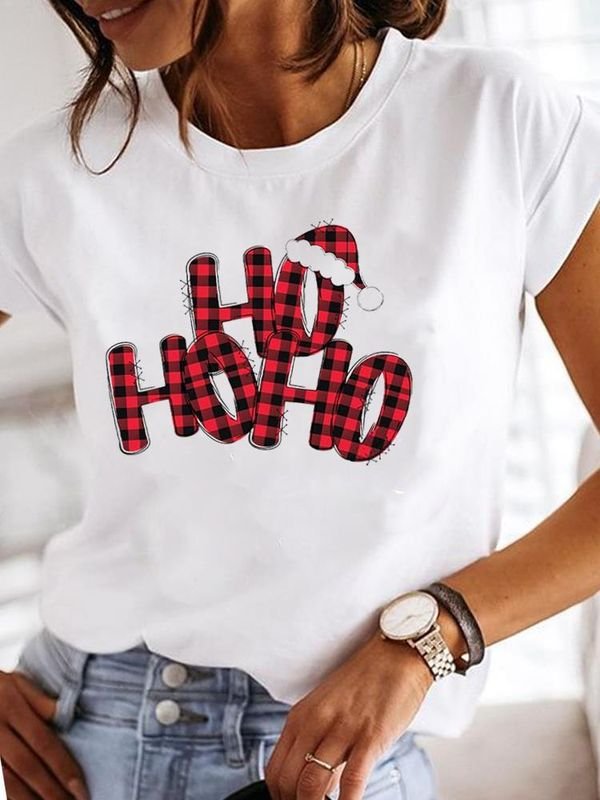 Women Happy Christmas Casual Short Sleeve Basic T-Shirt