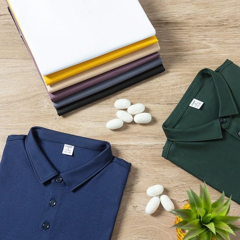 160s Double Sided Liquid Ammonia Mercerized Cotton Men'S Short-Sleeved Polo Shirt Custom