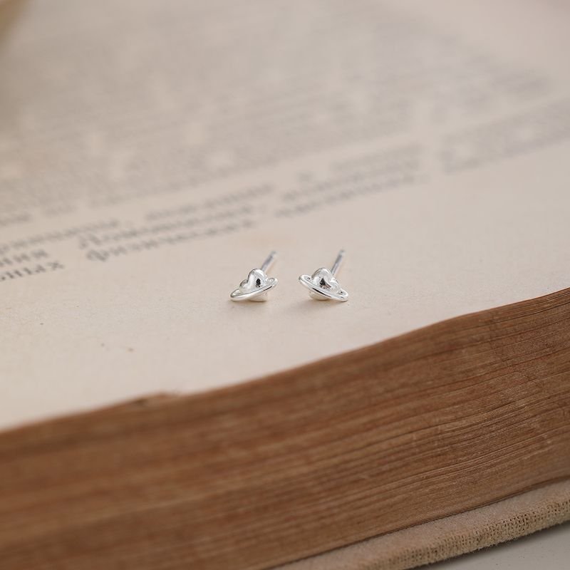 Women Simple Fashion Mini Heart-Shaped Sterling Silver Stud Earrings