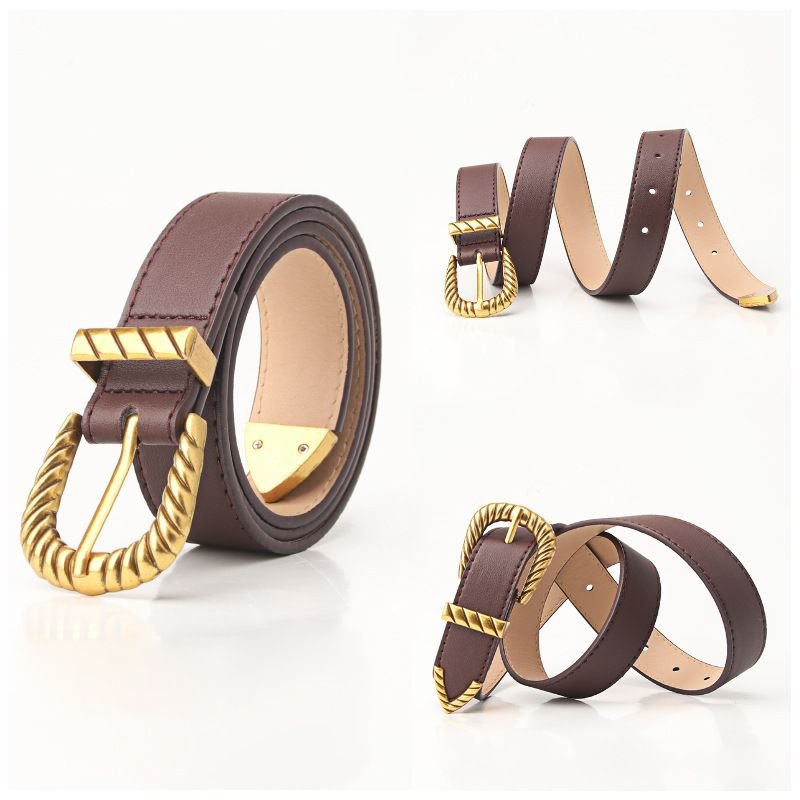 Women Vintage Alloy Thread Pin Buckle PU Belt