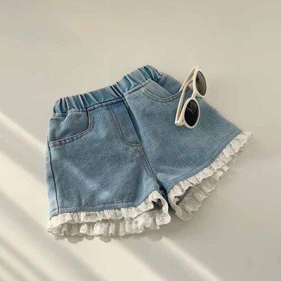 Kids Toddler Girls Fashion Casual Cute Lace Denim Shorts