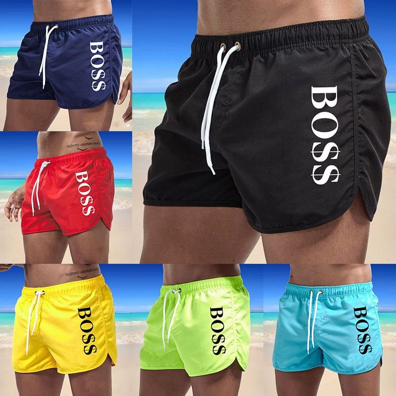 Men Summer Letter Print Colorful Swimwear Trunks Casual Beach Shorts