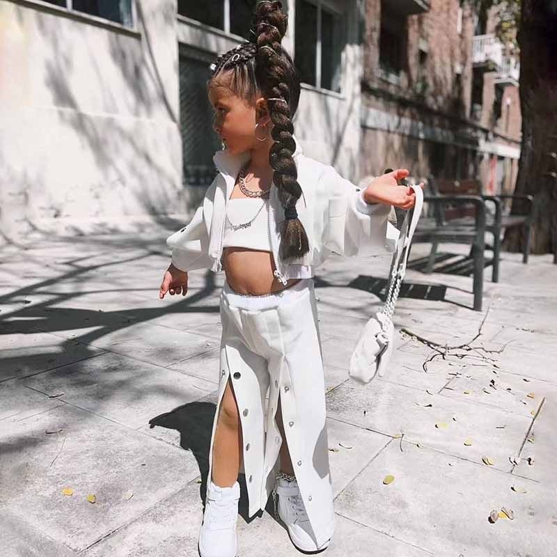 Kids Toddler Girls Fashion Casual Solid Color Tube Top Long Sleeve Jacket Pants Sets