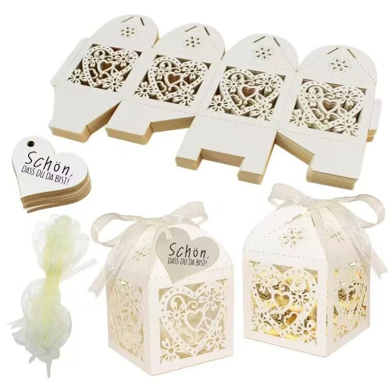 Simple Creative Hollow Heart-Shaped Floral Wedding Candy Packaging Box