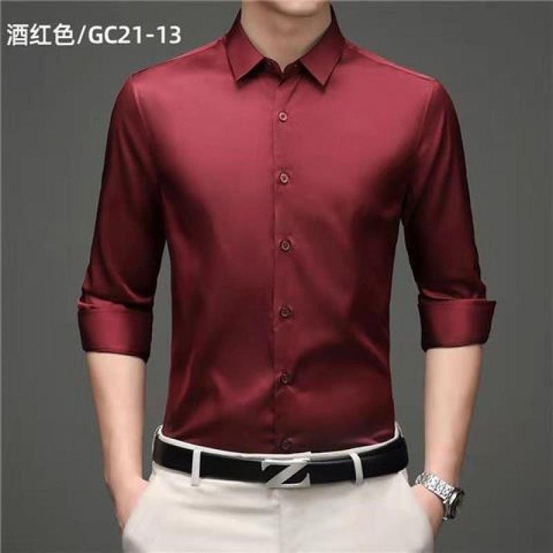 Men Fashion Simple Silk Long Sleeve Business Shirt