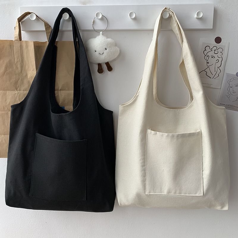 Women Fashionable Solid Color Large Capacity Canvas Tote Bag