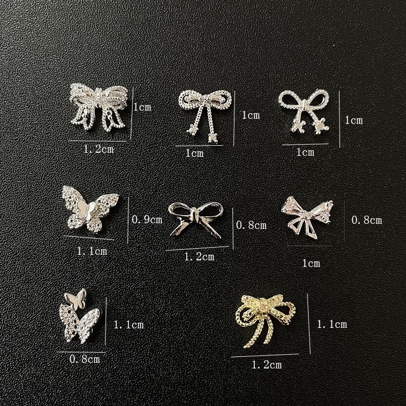 Nail Jewelry Metal Alloy Plating Bow Bright Silver Gold Double Layer Butterfly Mixed Nail Decoration 20pcs/set